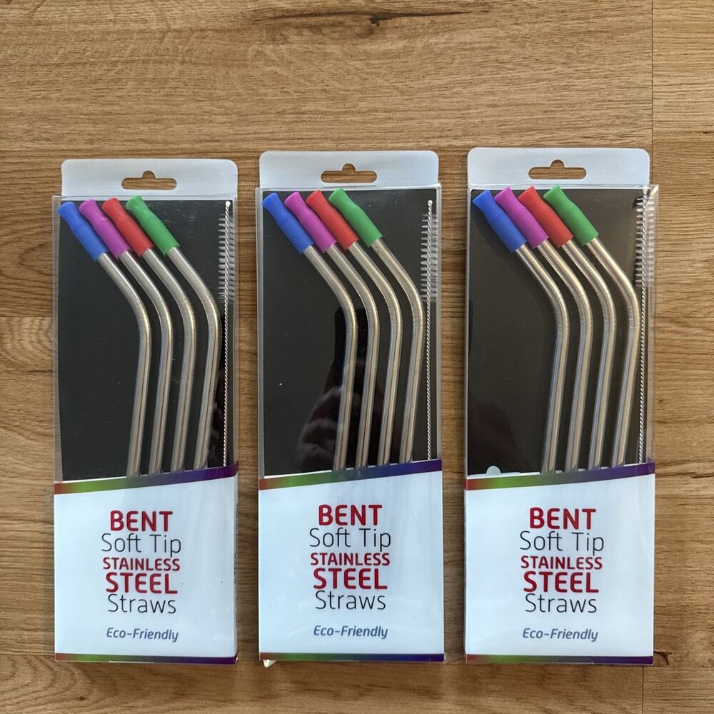 3-Pack Stainless Steel Ultra Long Reusable Metal Straws Set 14" Tumblers